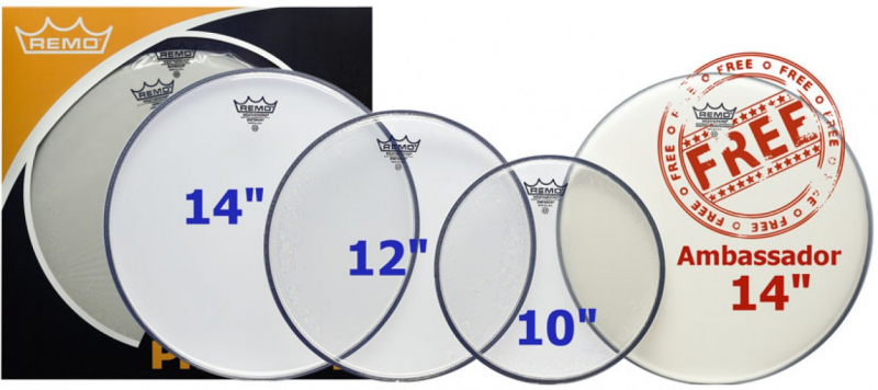 Remo Fusion ProPack Clear Emperor + Free Snare Head 10,12,14 PP-0240-BE